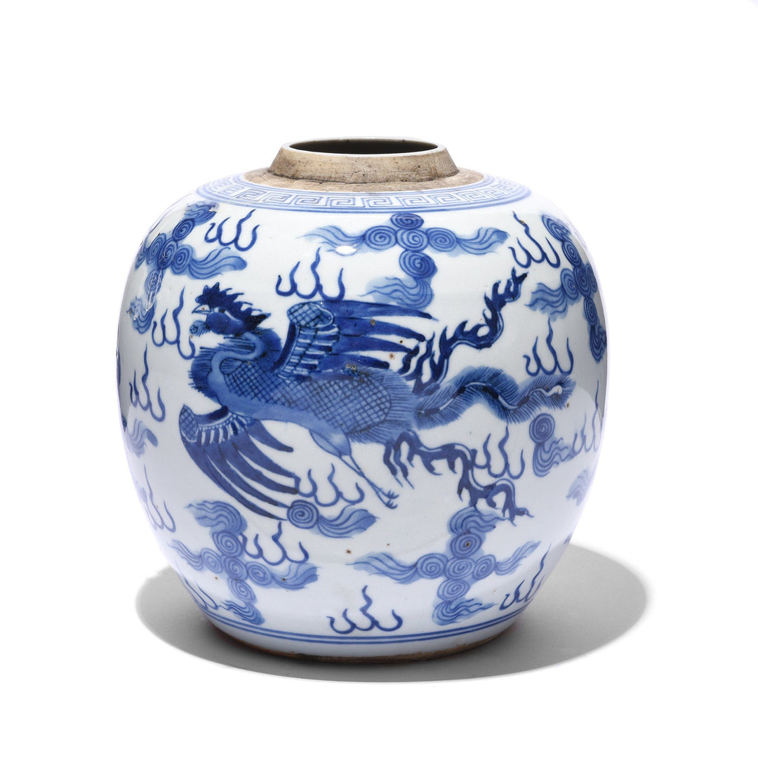 Blue & White Porcelain Ginger Jar  - Phoenix & Dragon Design | Indigo Antiques
