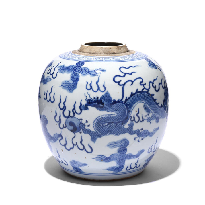Blue & White Porcelain Ginger Jar  - Phoenix & Dragon Design | Indigo Antiques