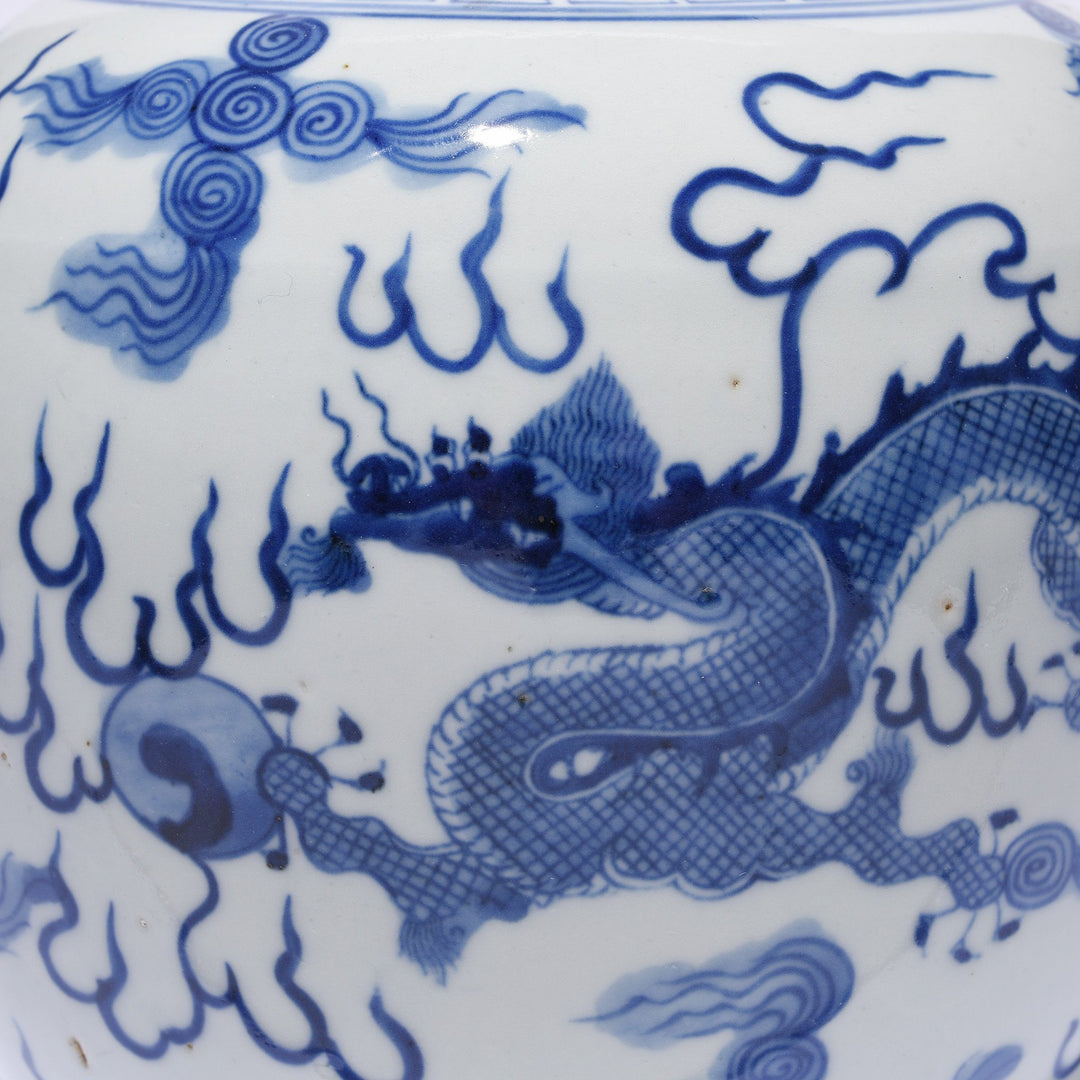 Dragon Detail From Blue & White Porcelain Ginger Jar  - Phoenix & Dragon Design | Indigo Antiques