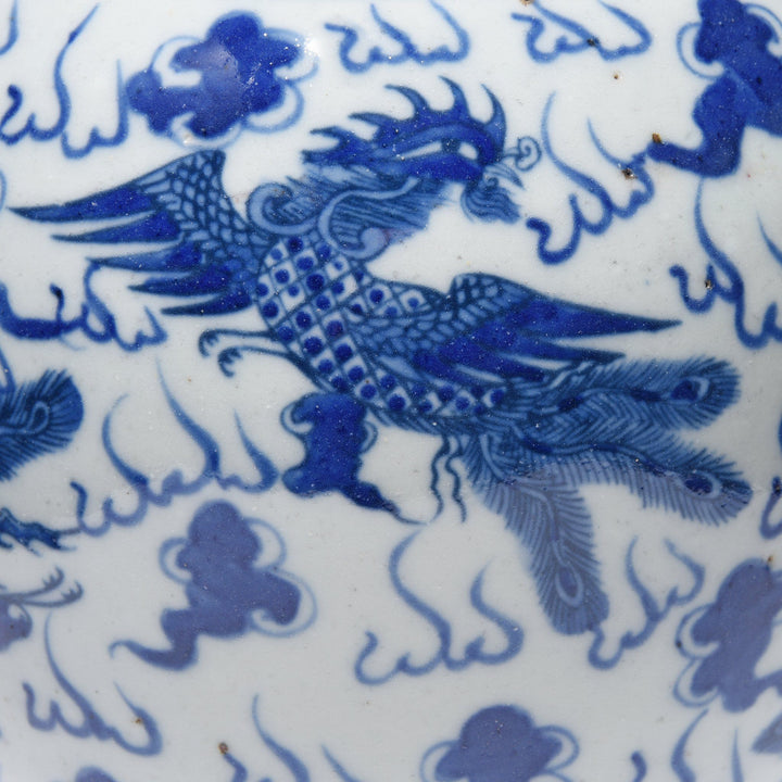 Blue & White Porcelain Ginger Jar - Phoenix In Clouds | Ginger Jars