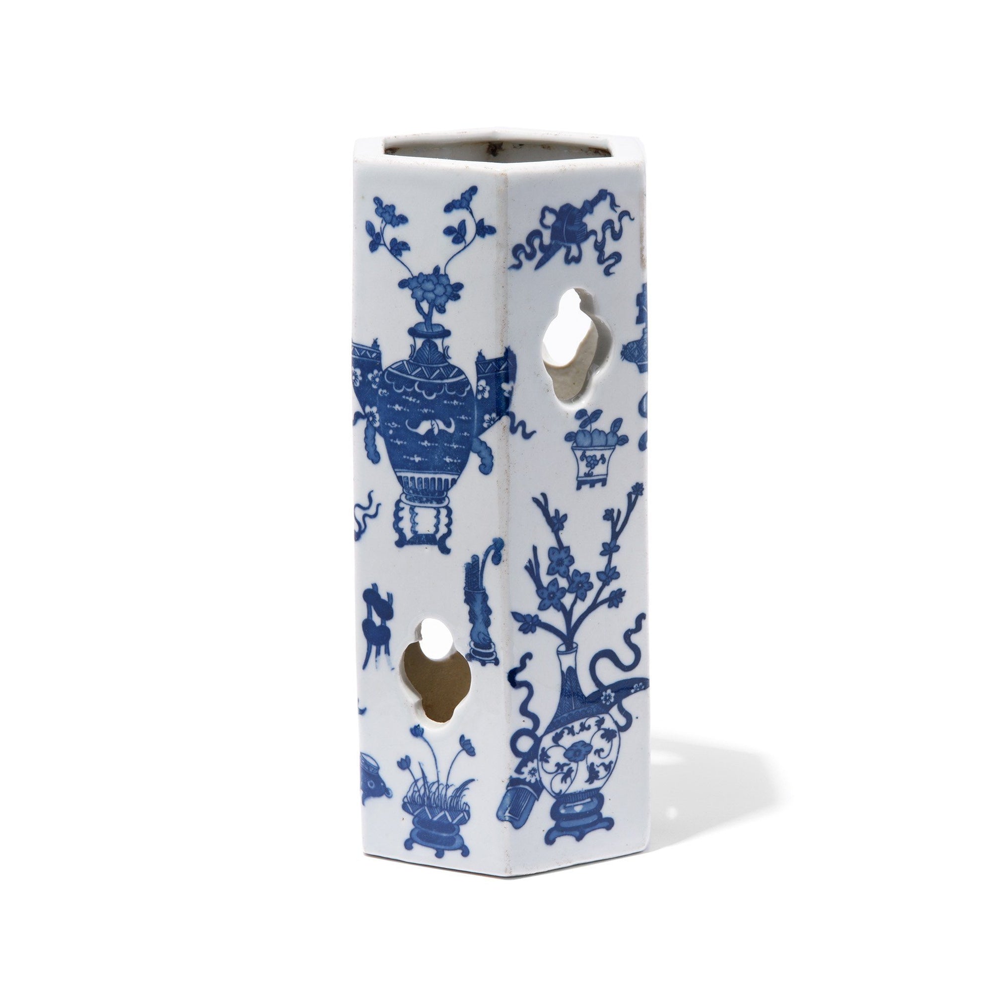 reproduction Chinese hexagonal blue & white glazed porcelain hat stand | Indigo Antiques