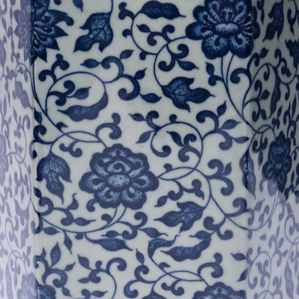 Blue & White Porcelain Hexagonal Vase - Peony Design