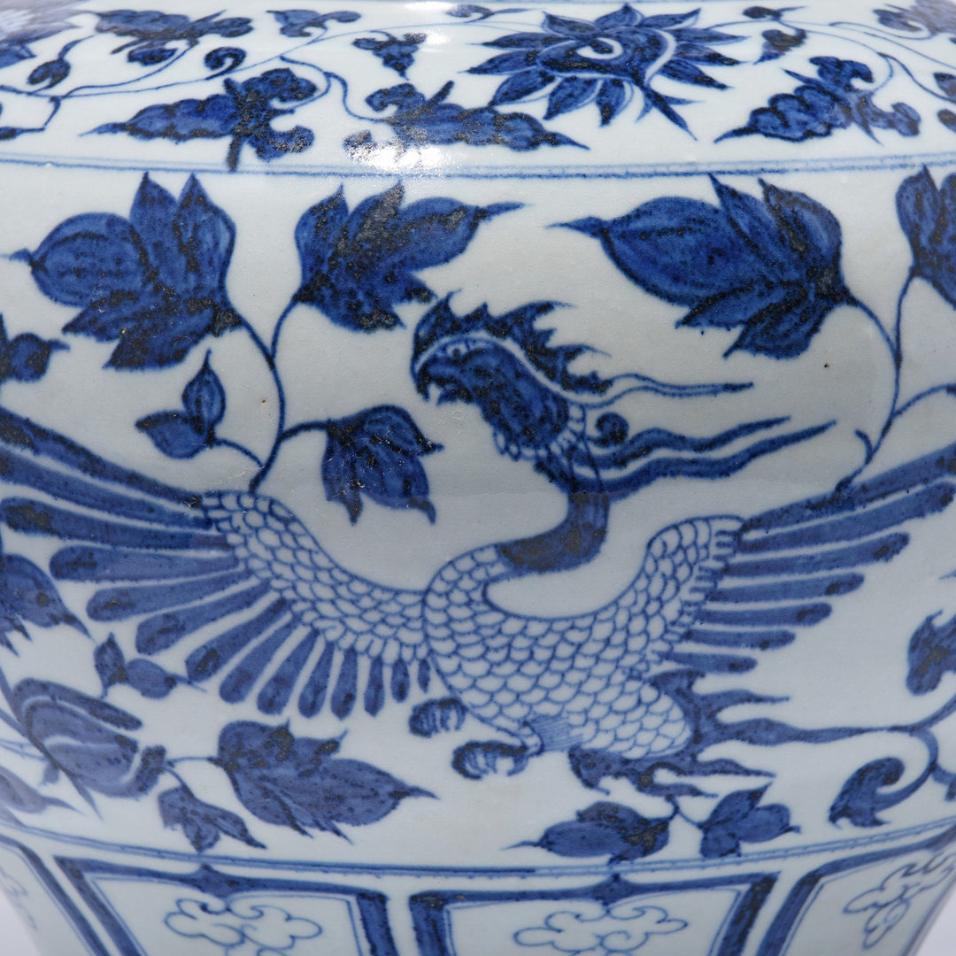 Reproduction Chinese Blue & White Porcelain Jardinière - Peonies & Phoenix | Indigo Antiques