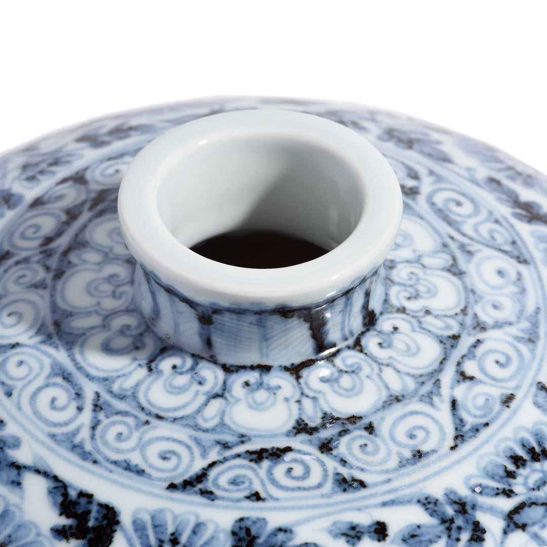 Meiping Rim Chinese Reproduction Blue & White Porcelain Meiping Vase - Prunus & Bamboo Tree Design | Indigo Antiques