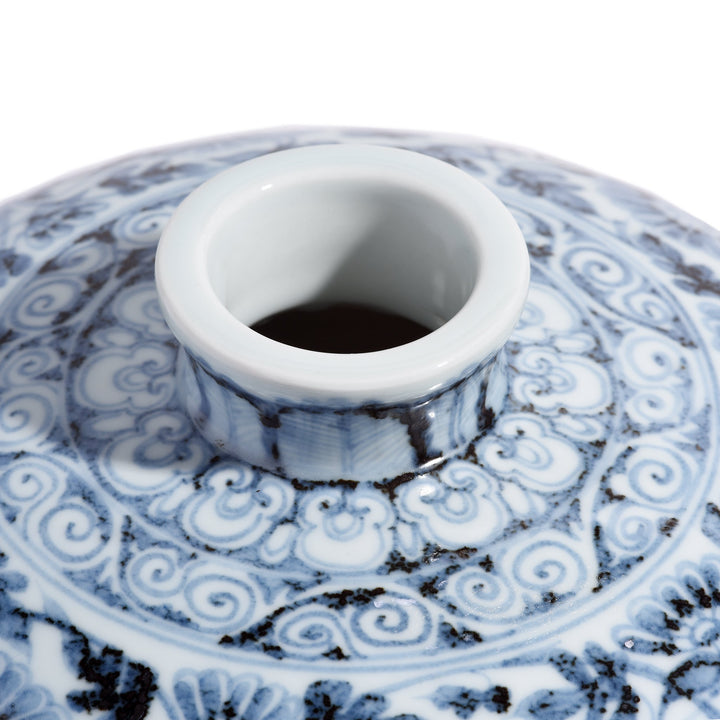 Meiping Rim Chinese Reproduction Blue & White Porcelain Meiping Vase - Prunus & Bamboo Tree Design | Indigo Antiques