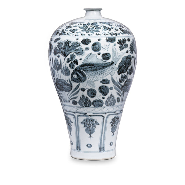 Blue & White Porcelain Meiping Vase - Fish Design Blue & White Porcelain Meiping Vase - Fish Design