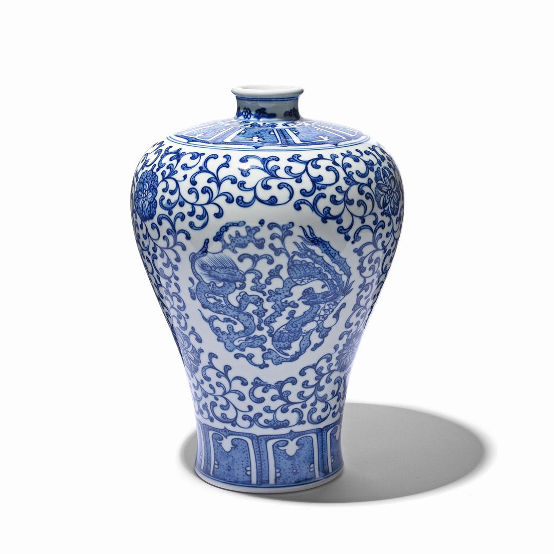 Reproduction Chinese Blue & White Porcelain Meiping Vase - Trailing Peony Design | Indigo Antiques