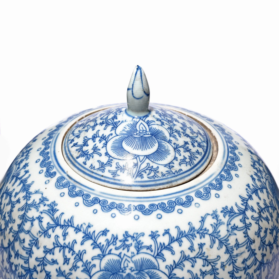 Lid Detail Of Blue & White Porcelain Rice Jar - Double Happiness Design | Indigo Antiques