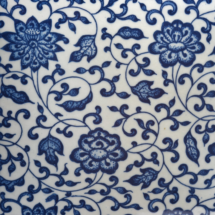 Chinese Blue & White Porcelain Square Tea Caddy - Peony Design | Indigo Antiques