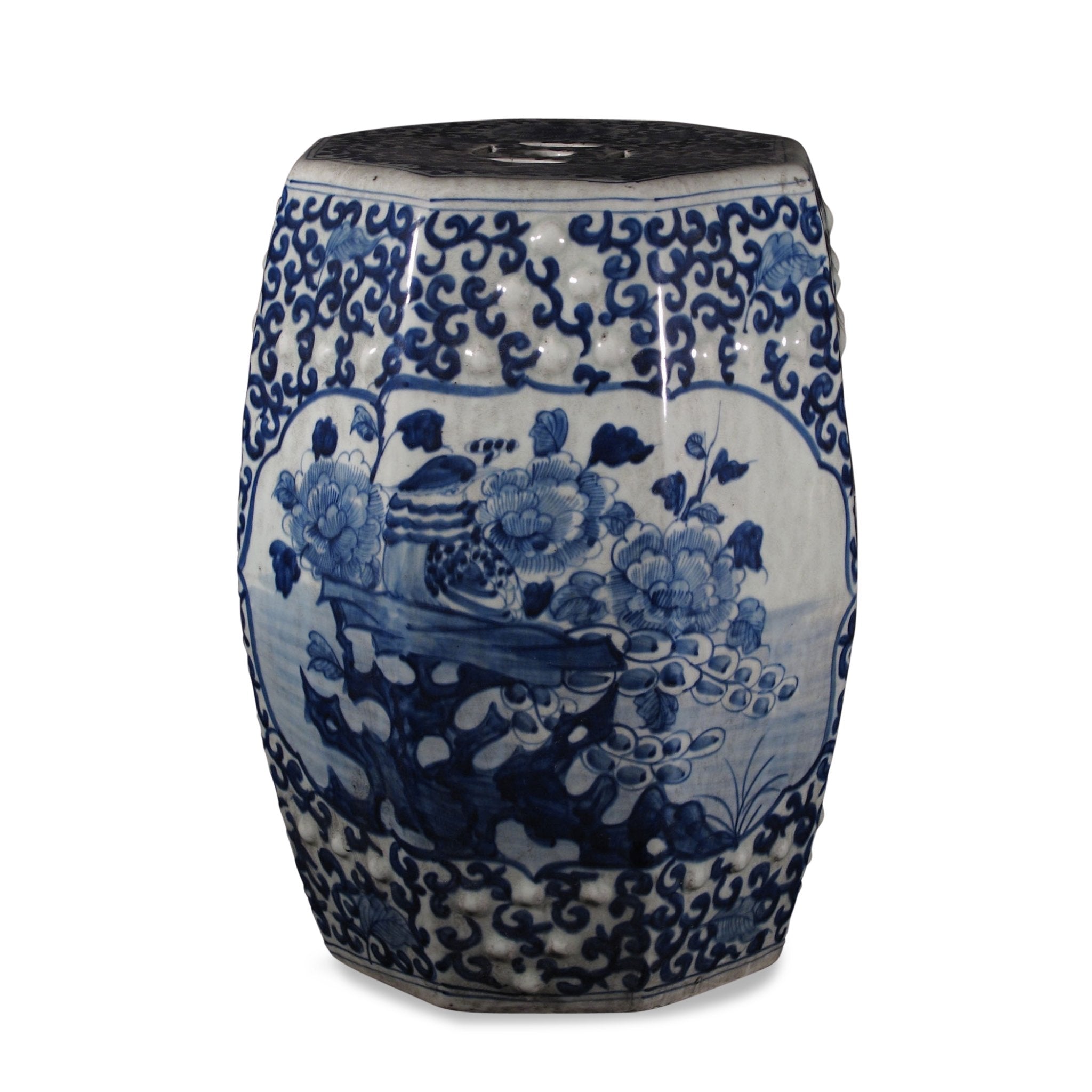 Blue & White Porcelain Stool - Peony Design | Indigo Oriental Antiques