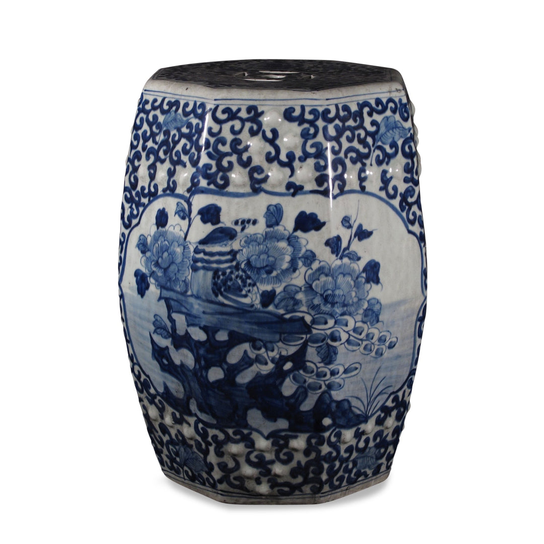 Blue & White Porcelain Stool - Peony Design | Indigo Oriental Antiques