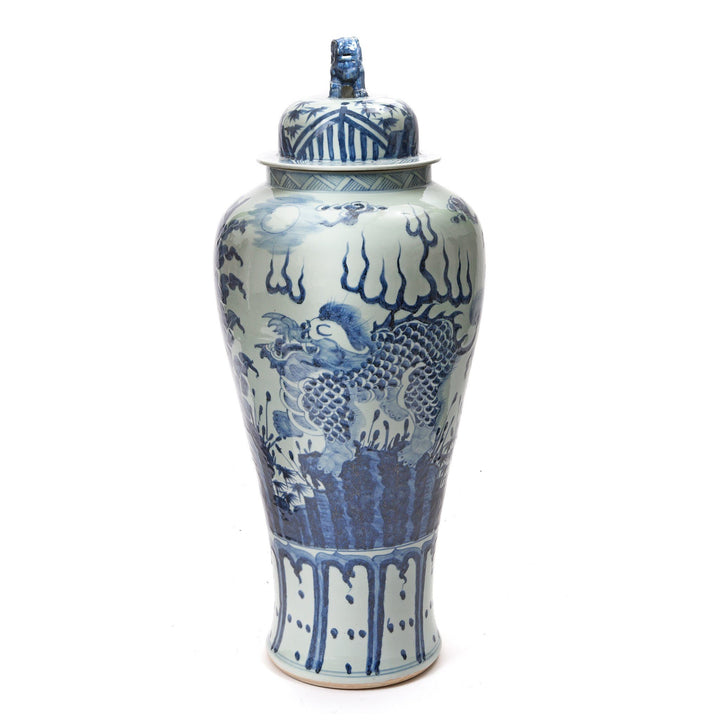 Blue & White Porcelain Tall Temple Jar And Cover | Indigo Antiques