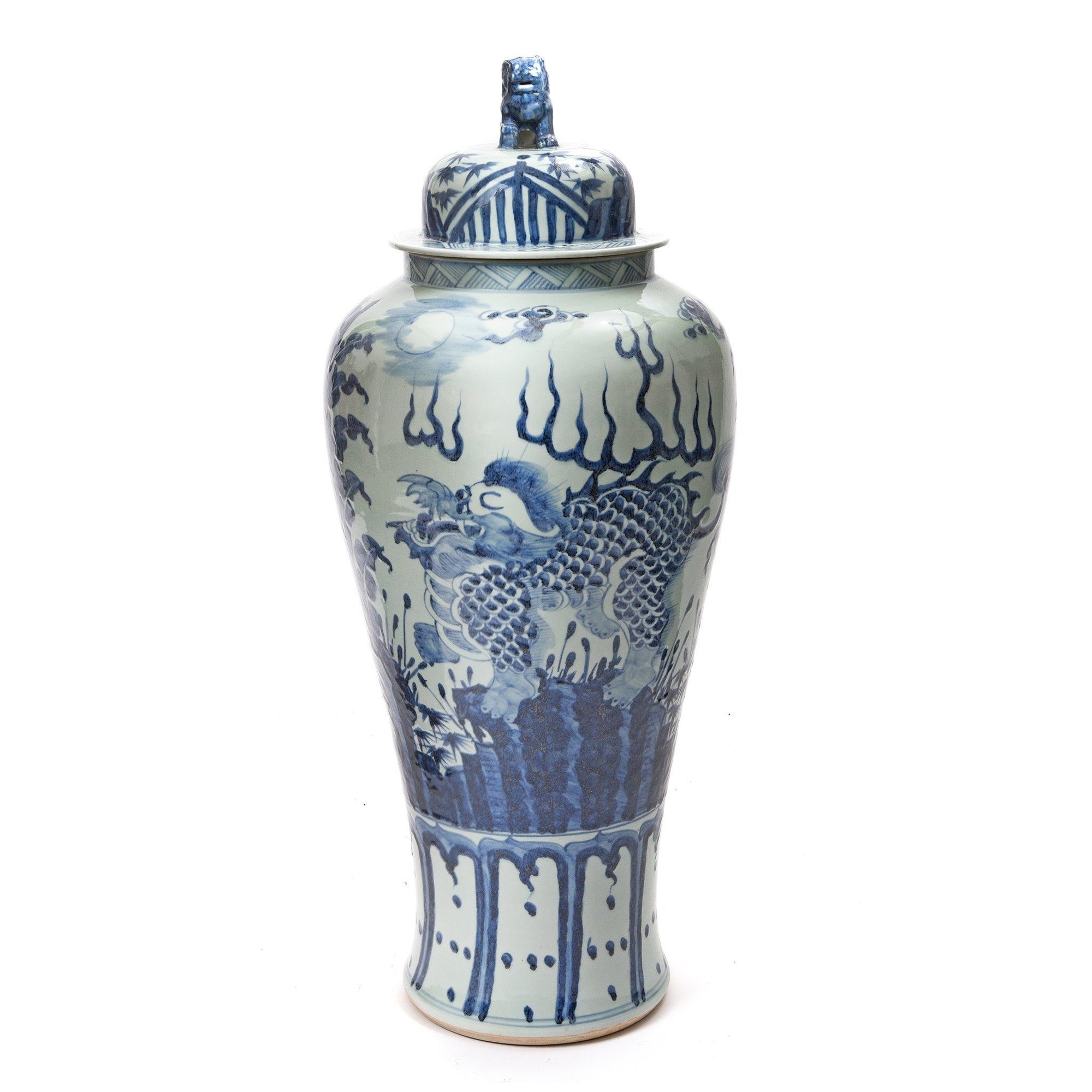Reproduction Chinese Tall Temple Jar With Qilin Design