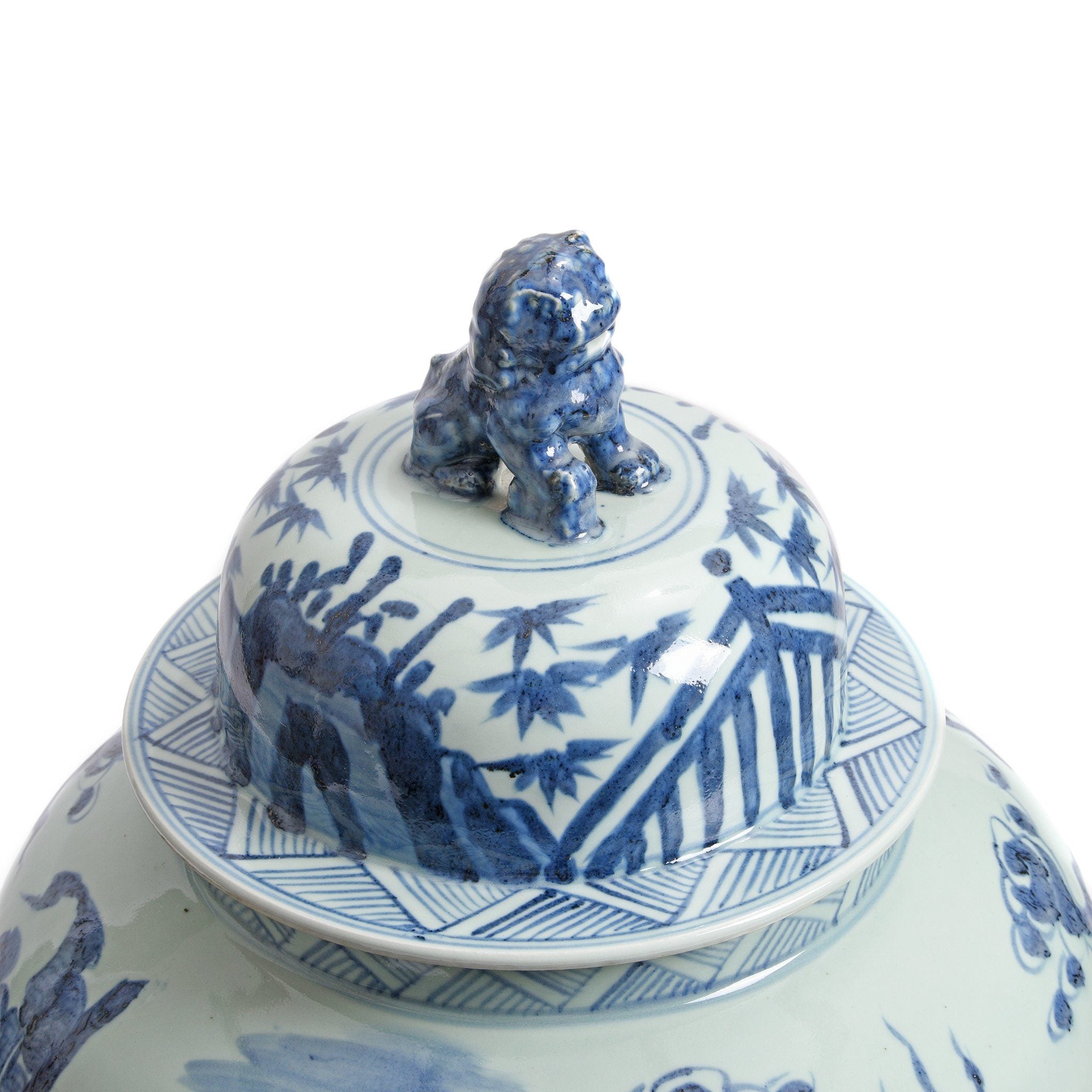 Lid Detail Blue & White Porcelain Tall Temple Jar And Cover | Indigo Antiques