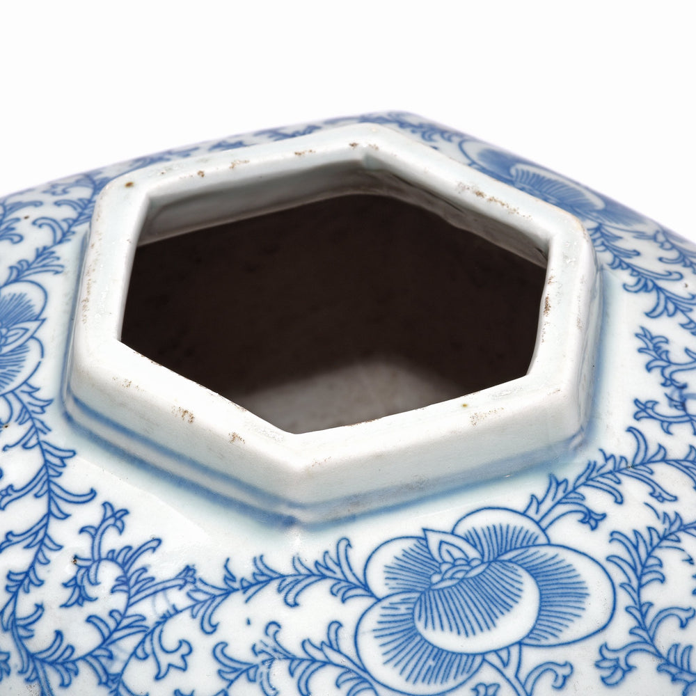 Top Down detail of Reproduction Chinese Blue & White Porcelain Tea Caddy - Double Happiness Design | Indigo Antiques