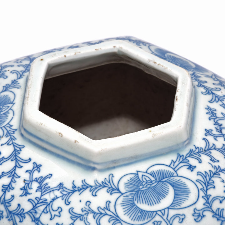 Top Down detail of Reproduction Chinese Blue & White Porcelain Tea Caddy - Double Happiness Design | Indigo Antiques