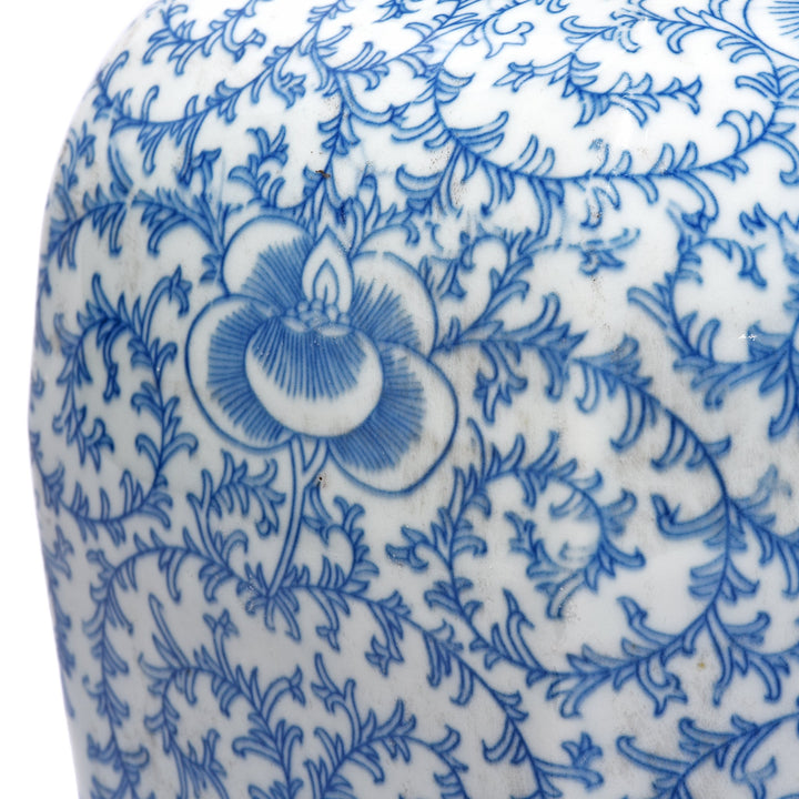 Design Detail of Reproduction Chinese Blue & White Porcelain Tea Caddy - Double Happiness Design | Indigo Antiques