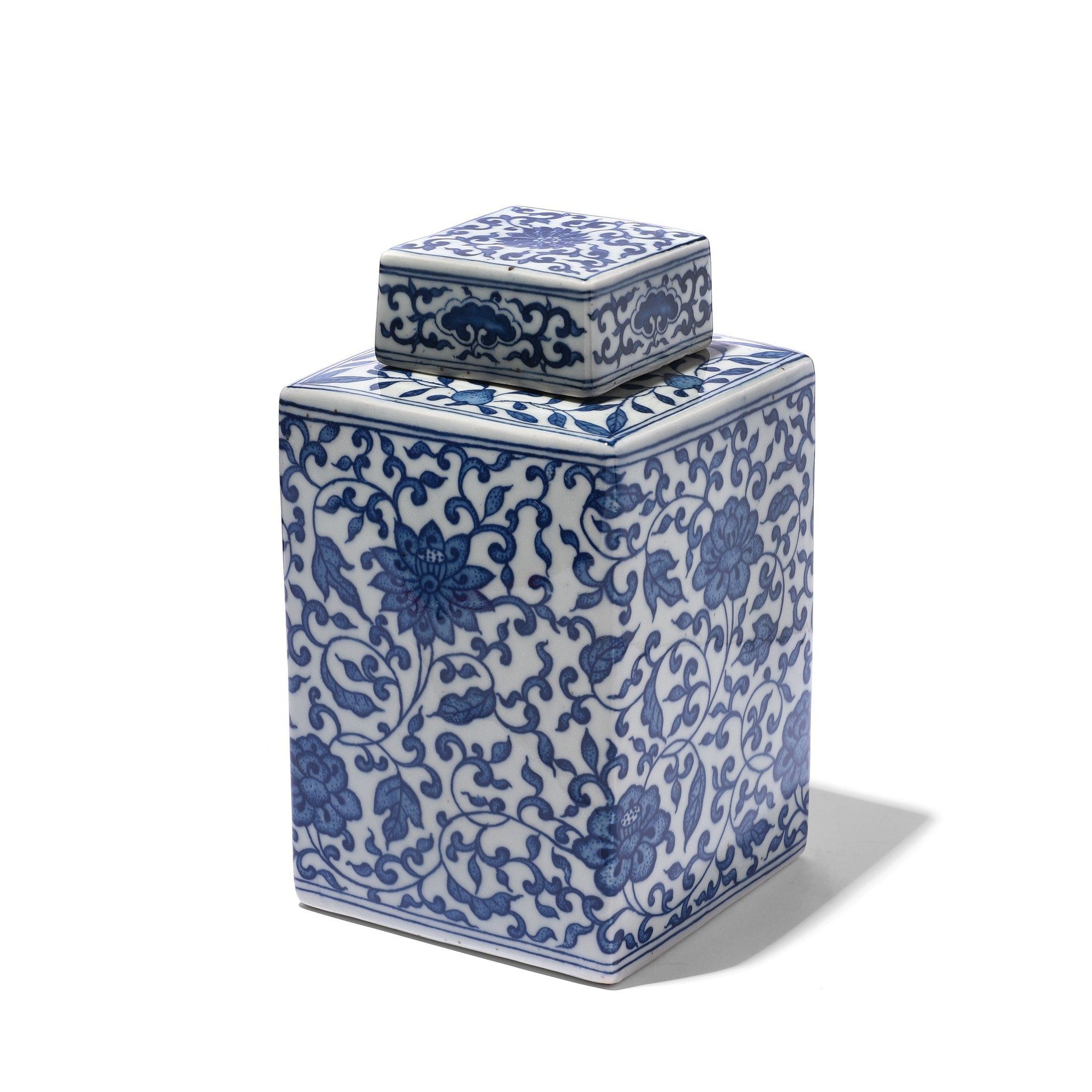 Blue And White Porcelain Tea Caddy - Peony Design | Indigo Antiques