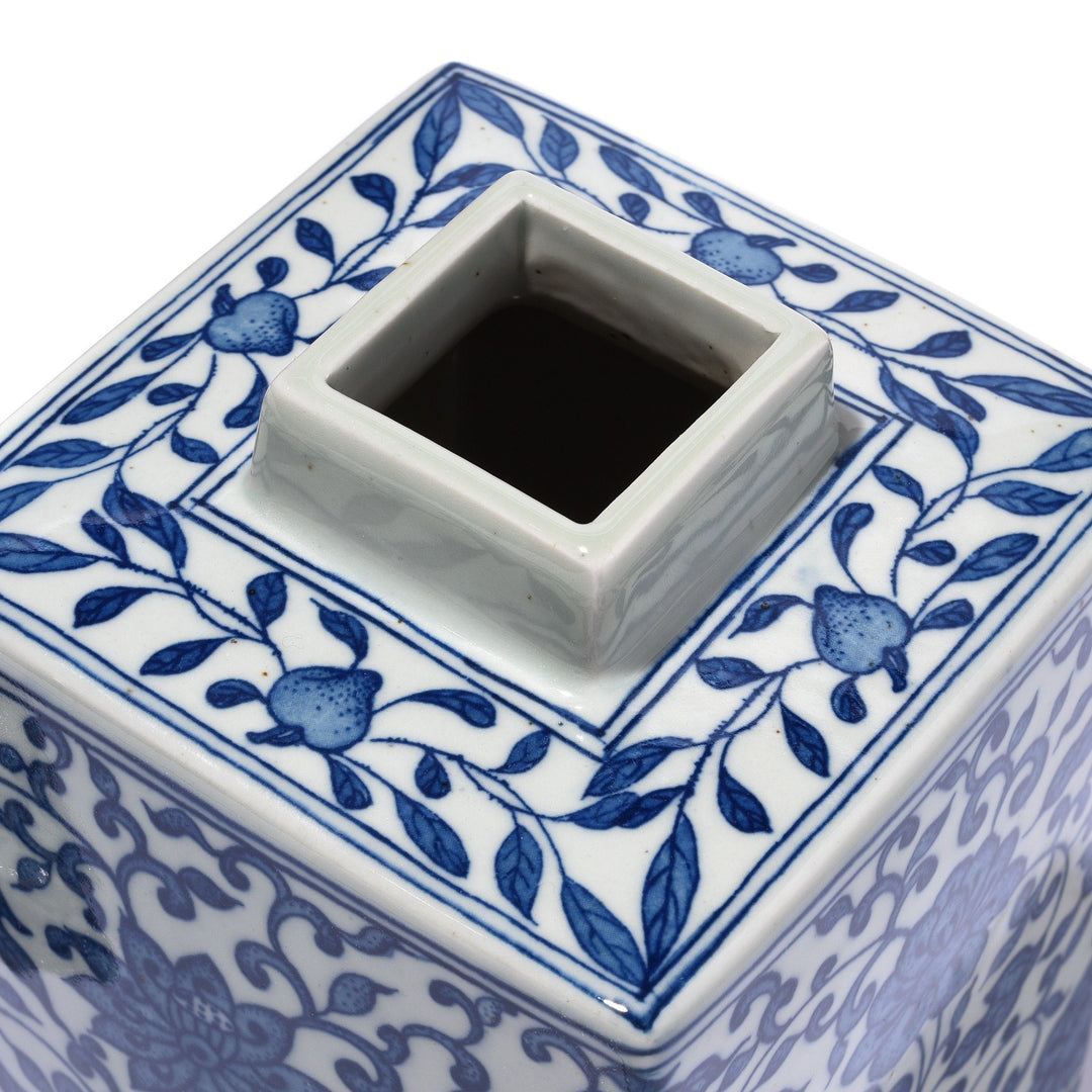 Opening Detail From Blue And White Porcelain Tea Caddy - Peony Design | Indigo Antiques