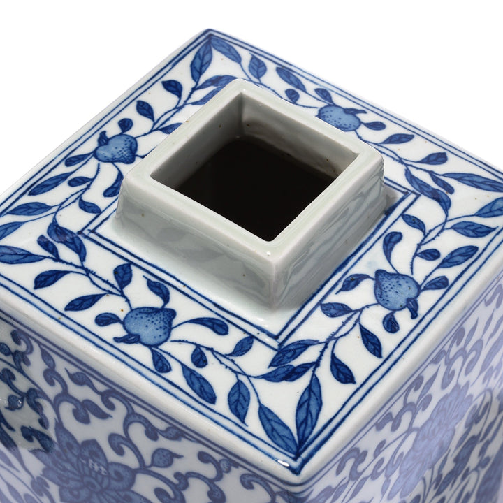 Opening Detail From Blue And White Porcelain Tea Caddy - Peony Design | Indigo Antiques