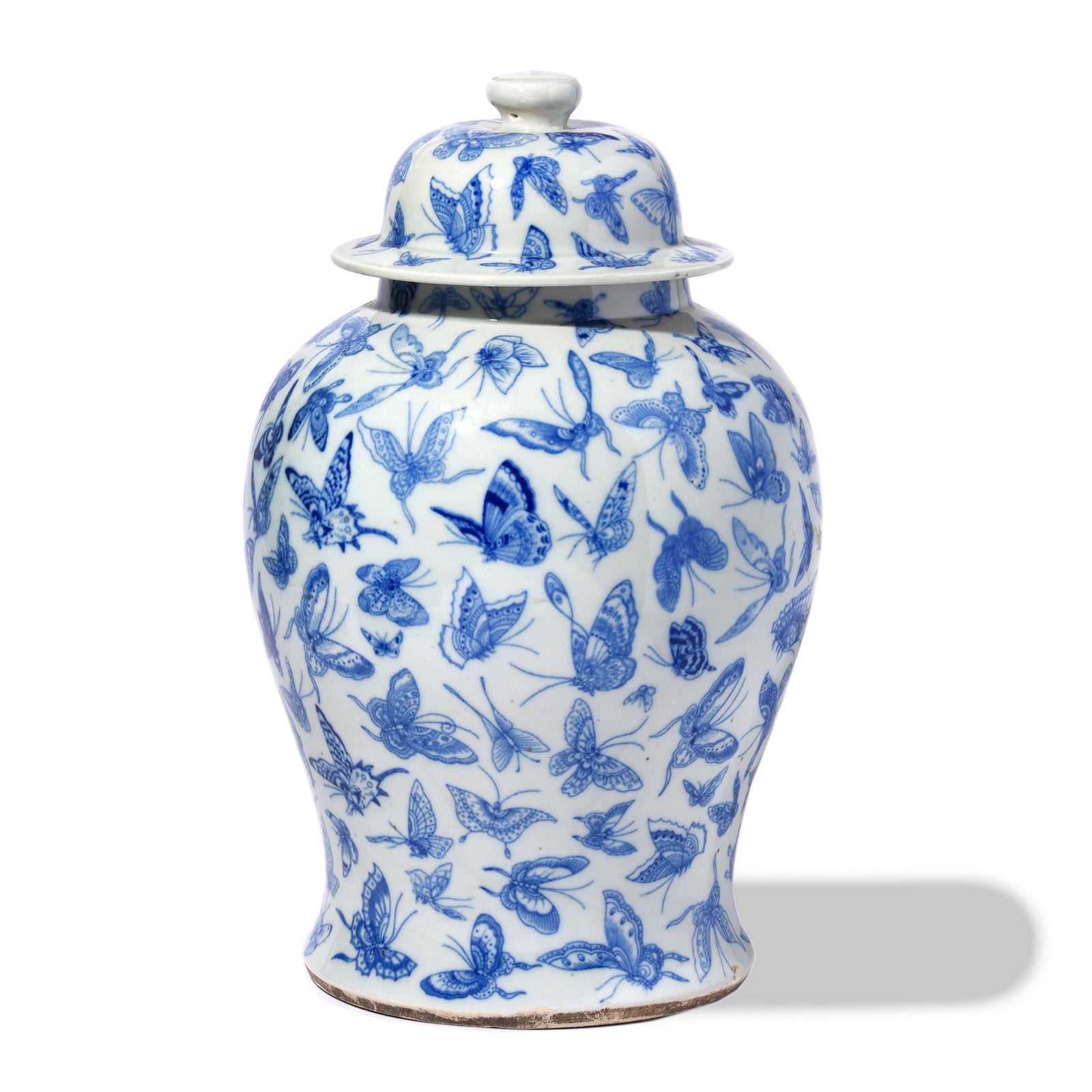 Blue & White Porcelain Temple Jar - Butterfly Design - Qing Style - 25 x 25 x 44 (wxdxh cms) - C1173
