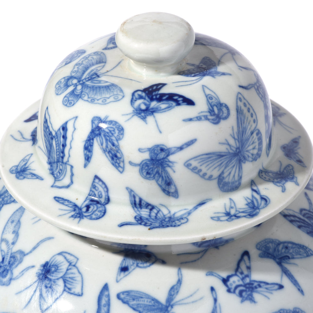 Blue & White Porcelain Temple Jar - Butterfly Design - Qing Style - 25 x 25 x 44 (wxdxh cms) - C1173