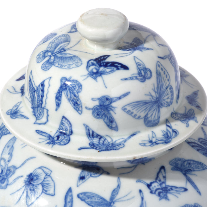 Blue & White Porcelain Temple Jar - Butterfly Design - Qing Style - 25 x 25 x 44 (wxdxh cms) - C1173