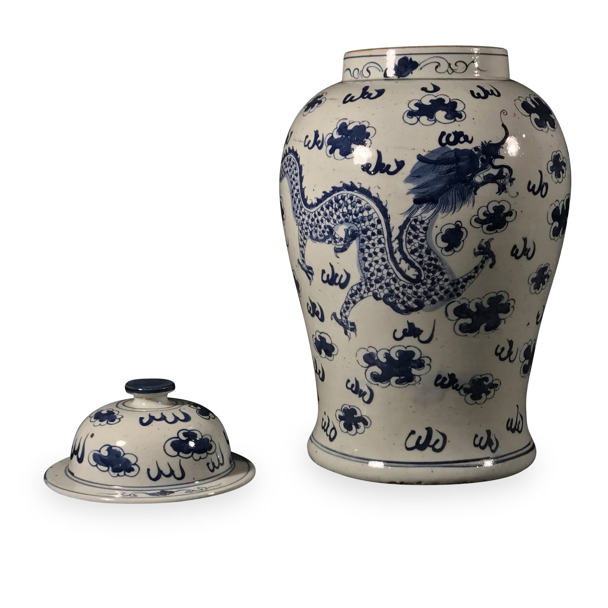 Blue & White Porcelain Temple Jar - Dragon Design