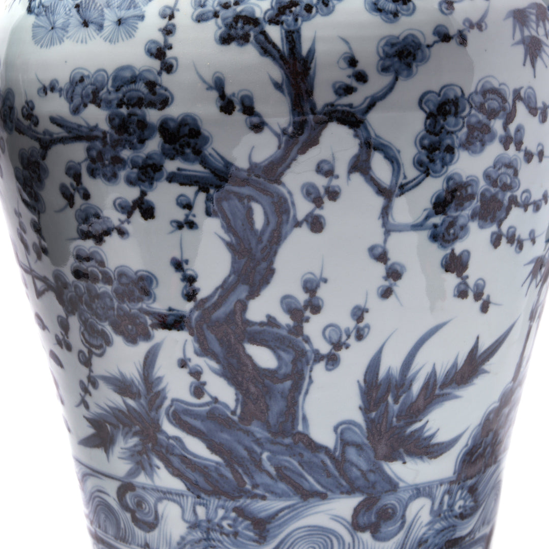 Blue & White Porcelain Temple Jar - Four Tree Design