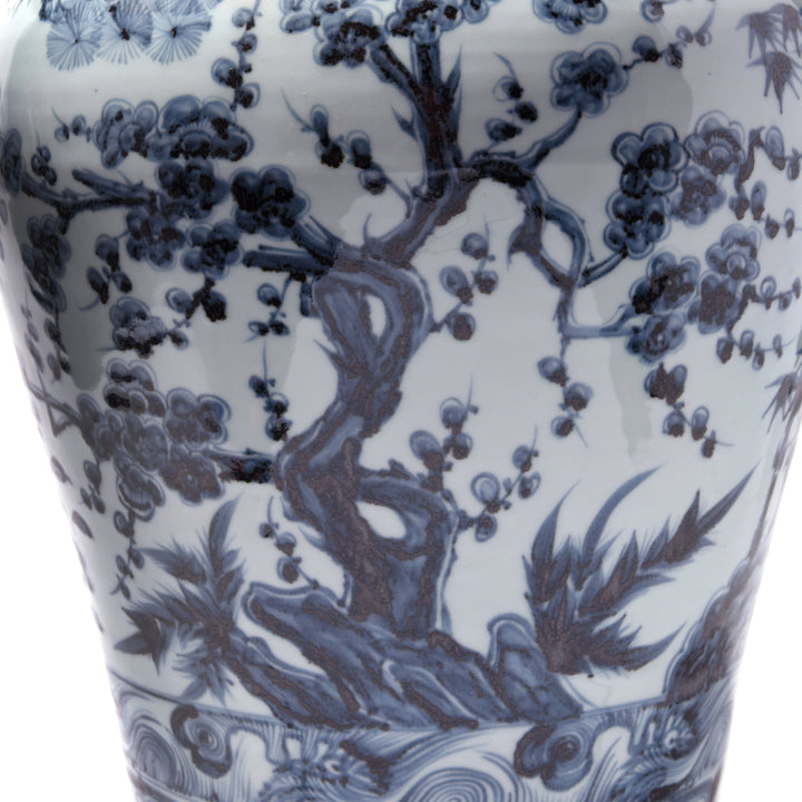 Blue & White Porcelain Temple Jar - Four Tree Design