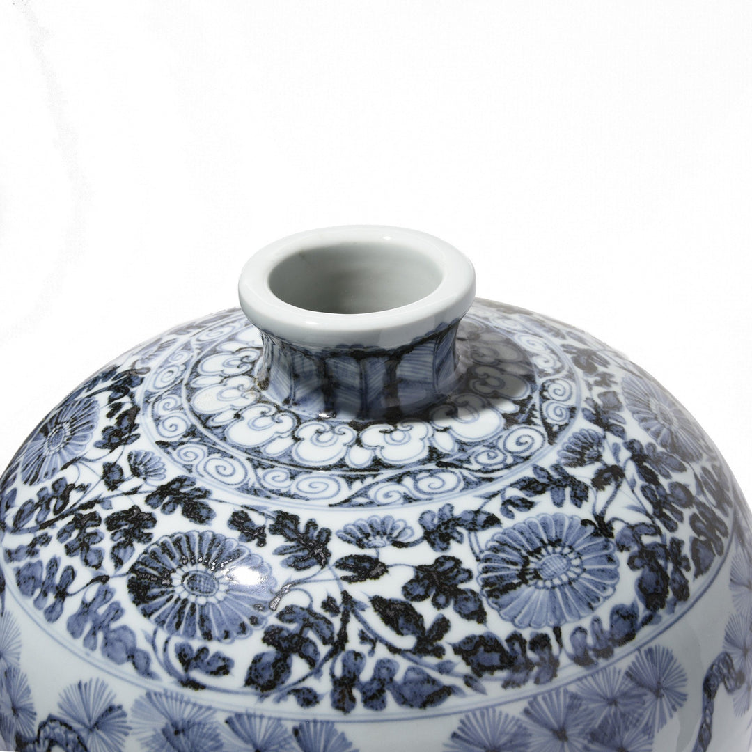 Blue & White Porcelain Temple Jar - Four Tree Design | Indigo Antiques