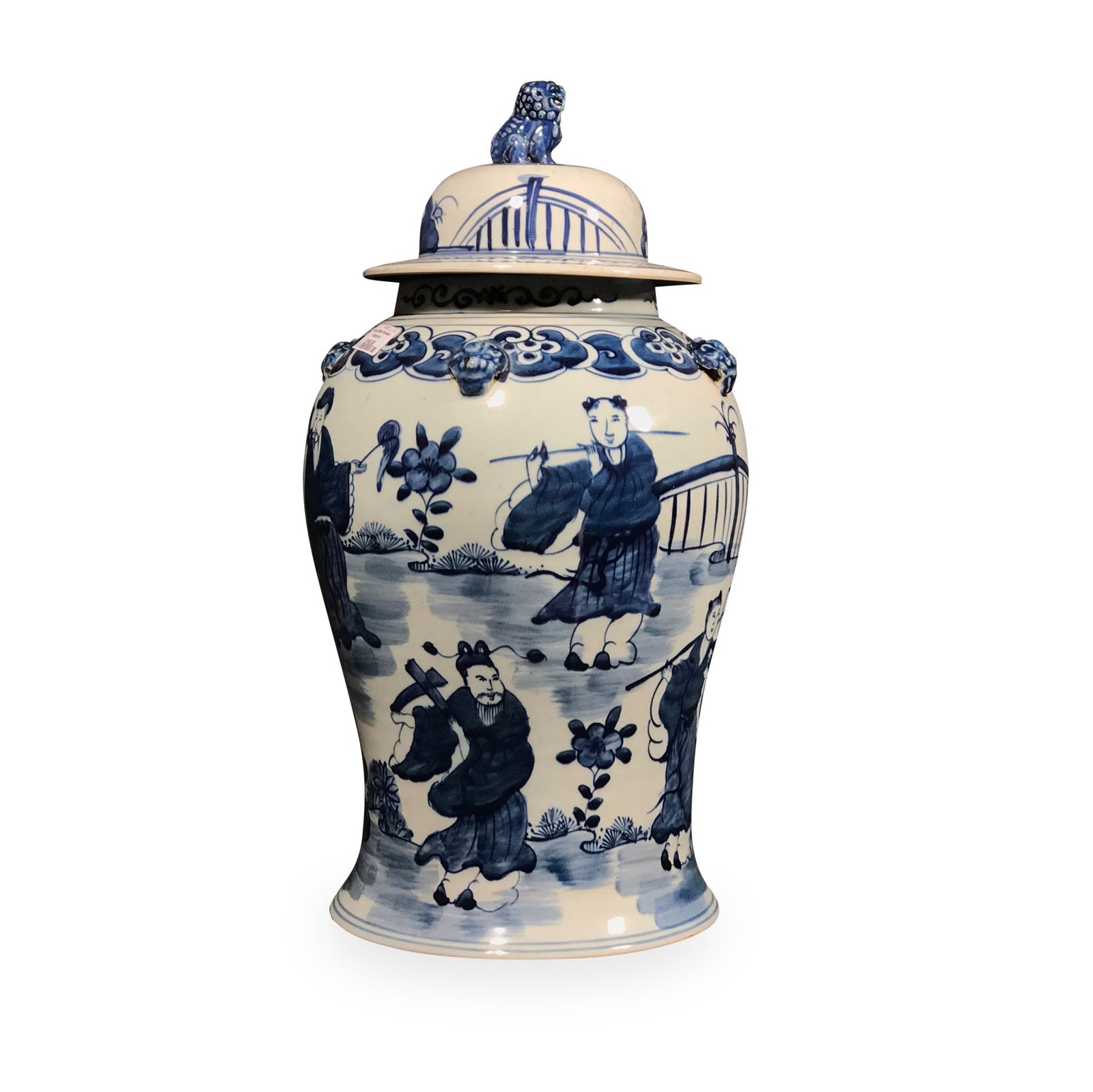 Blue & White Porcelain Temple Jar - Pastoral Scenes