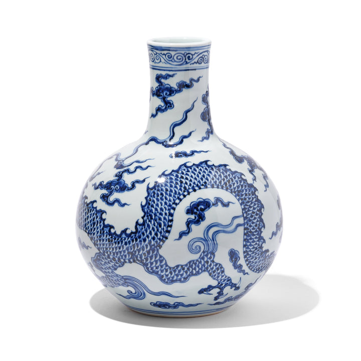 Chinese Blue & White Porcelain Vase - Dragon Design (Small) - 23 x 23 x 29 (wxdxh cms) - C1183