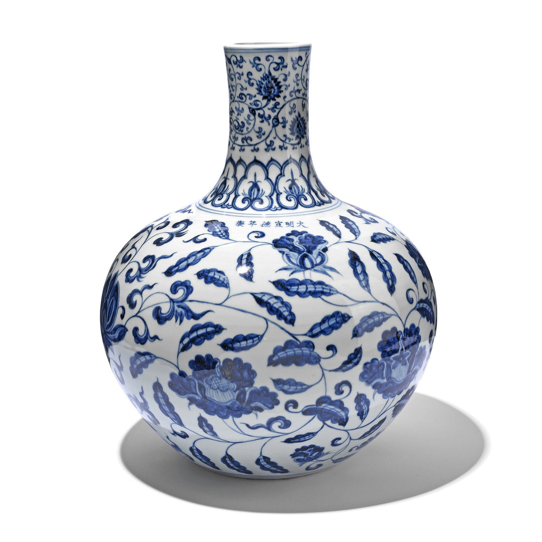 Blue & White Porcelain Tianqiuping Vase - Lotus Design | Indigo Antiques