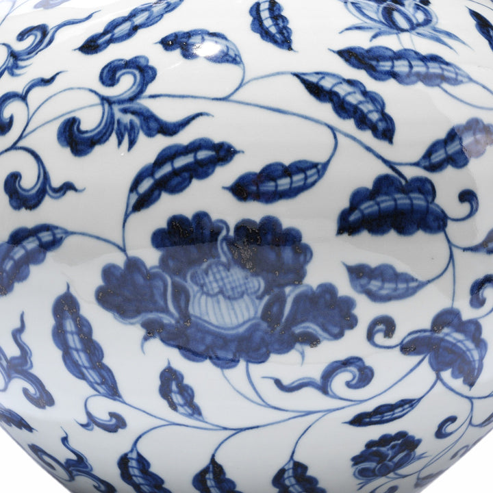 Detail Of Blue & White Porcelain Tianqiuping Vase - Peony Design | Indigo Antiques