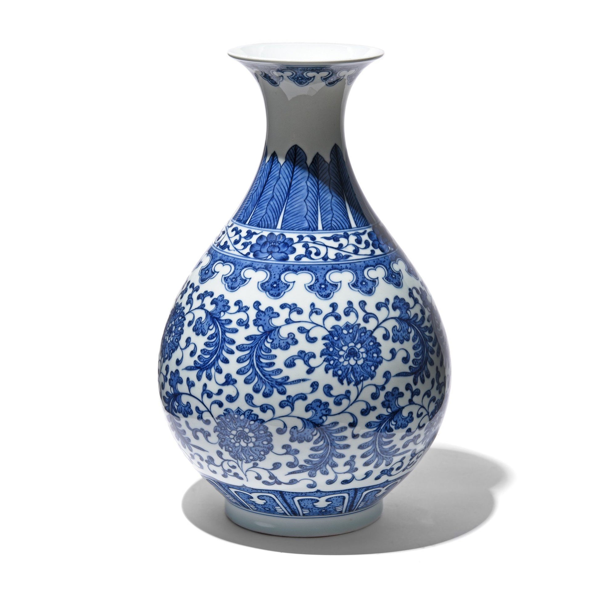 Reproduction Chinese Blue & White Porcelain Trumpet Vase - Trailing Peony Design  | Indigo Antiques