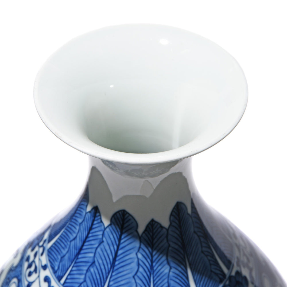 Reproduction Chinese Blue & White Porcelain Trumpet Vase - Trailing Peony Design  | Indigo Antiques