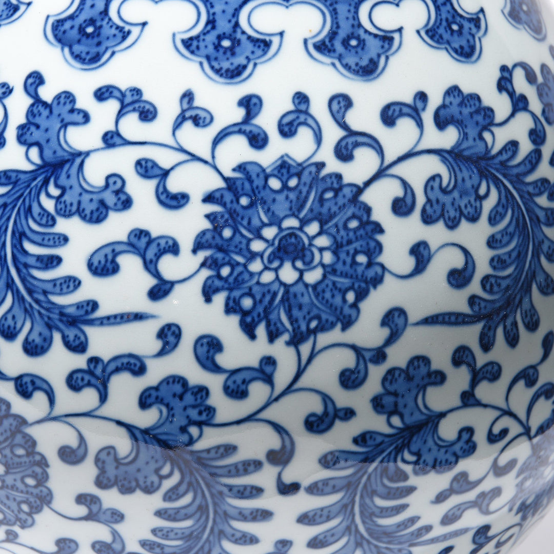 Reproduction Chinese Blue & White Porcelain Trumpet Vase - Trailing Peony Design  | Indigo Antiques
