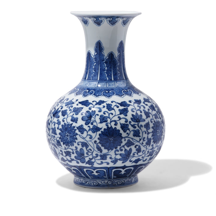 Chinese Reproduction Blue & White Trumpet Vase With Floral Design | Indigo Antiques