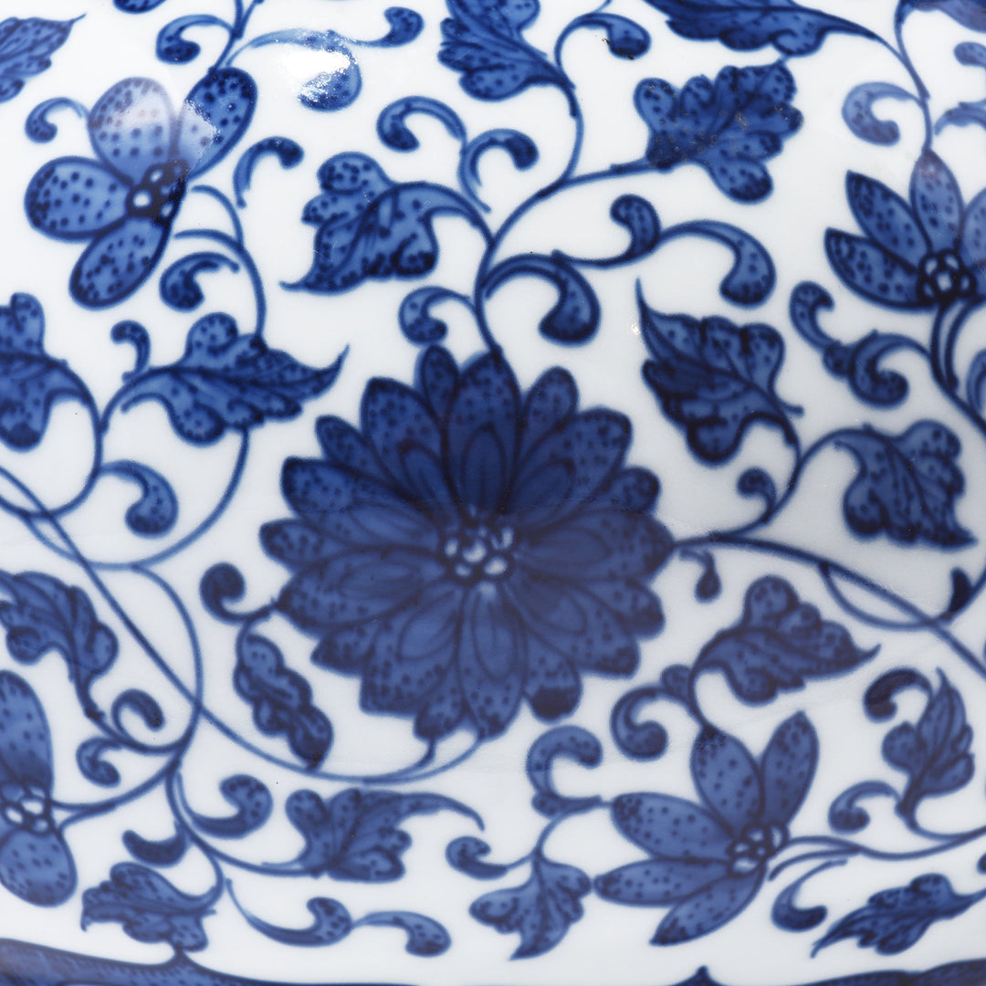 Design Detail of Chinese Reproduction Blue & White Trumpet Vase With Floral Design | Indigo Antiques