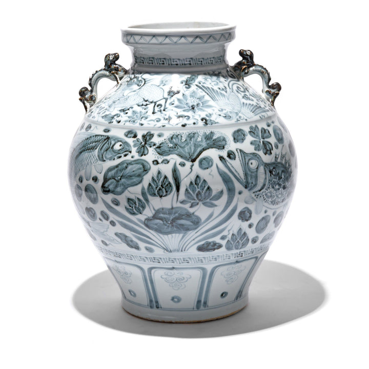 Blue & White Porcelain Wine Jar - Fish Design - 30 x 30 x 40 (wxdxh cms) - C1170