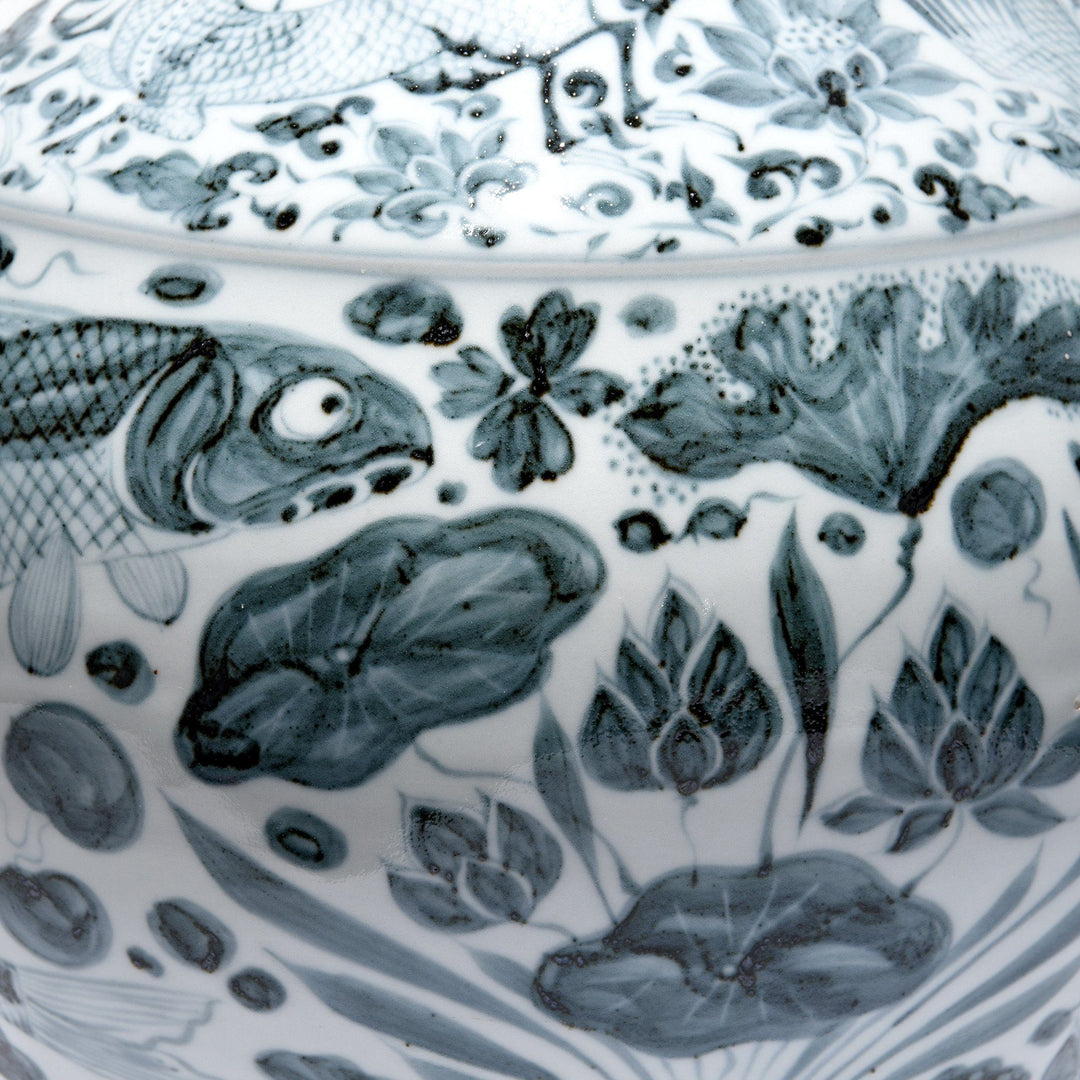 Blue & White Porcelain Wine Jar - Fish Design - 30 x 30 x 40 (wxdxh cms) - C1170