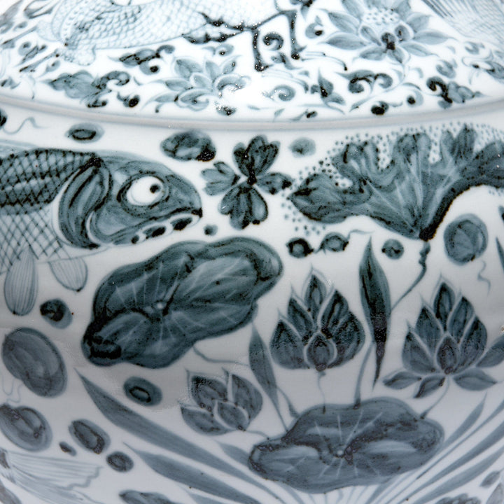 Blue & White Porcelain Wine Jar - Fish Design - 30 x 30 x 40 (wxdxh cms) - C1170