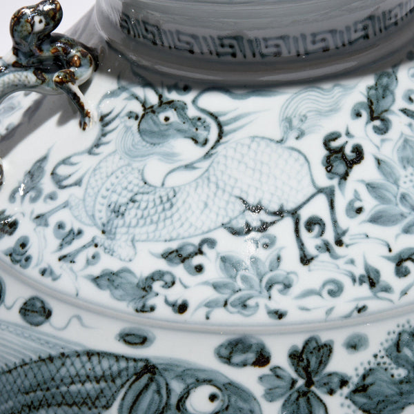 Blue & White Porcelain Wine Jar - Fish Design