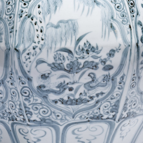 Blue & White Porcelain Wine Jar Vase - Floral Design