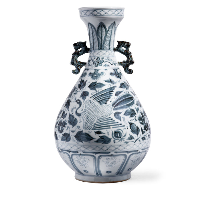 Chinese Reproduction Blue & White Porcelain Yuhuchunping Vase - Phoenix Design | Indigo Antiques