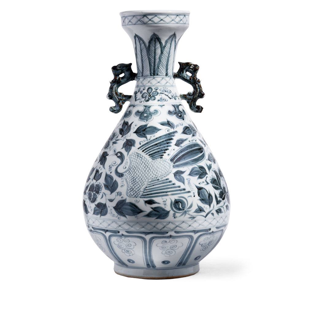 Blue & White Porcelain Yuhuchunping Vase - Phoenix Design
