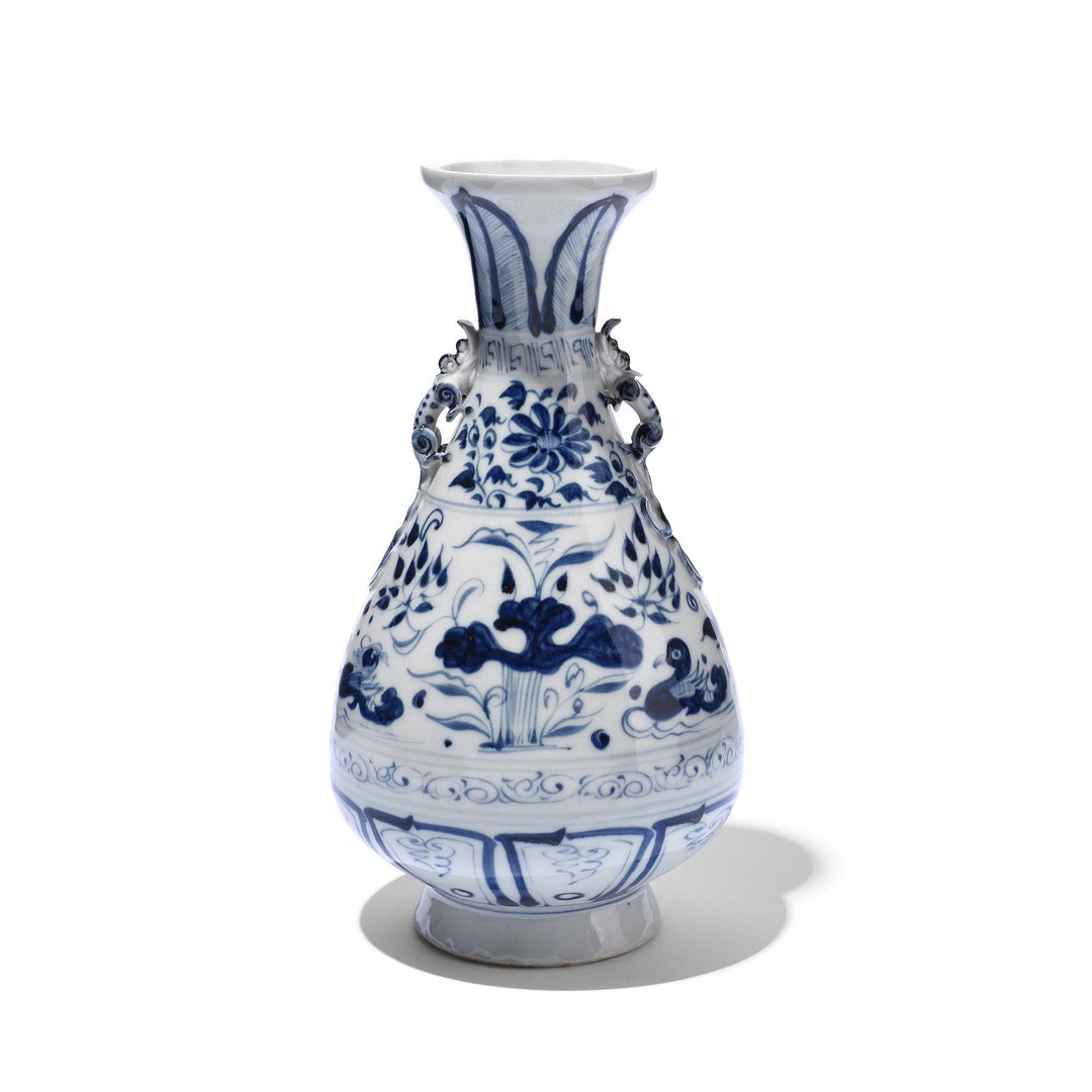 Blue & White Small Yuhuchunping Vase - Pond Design | Indigo Antiques