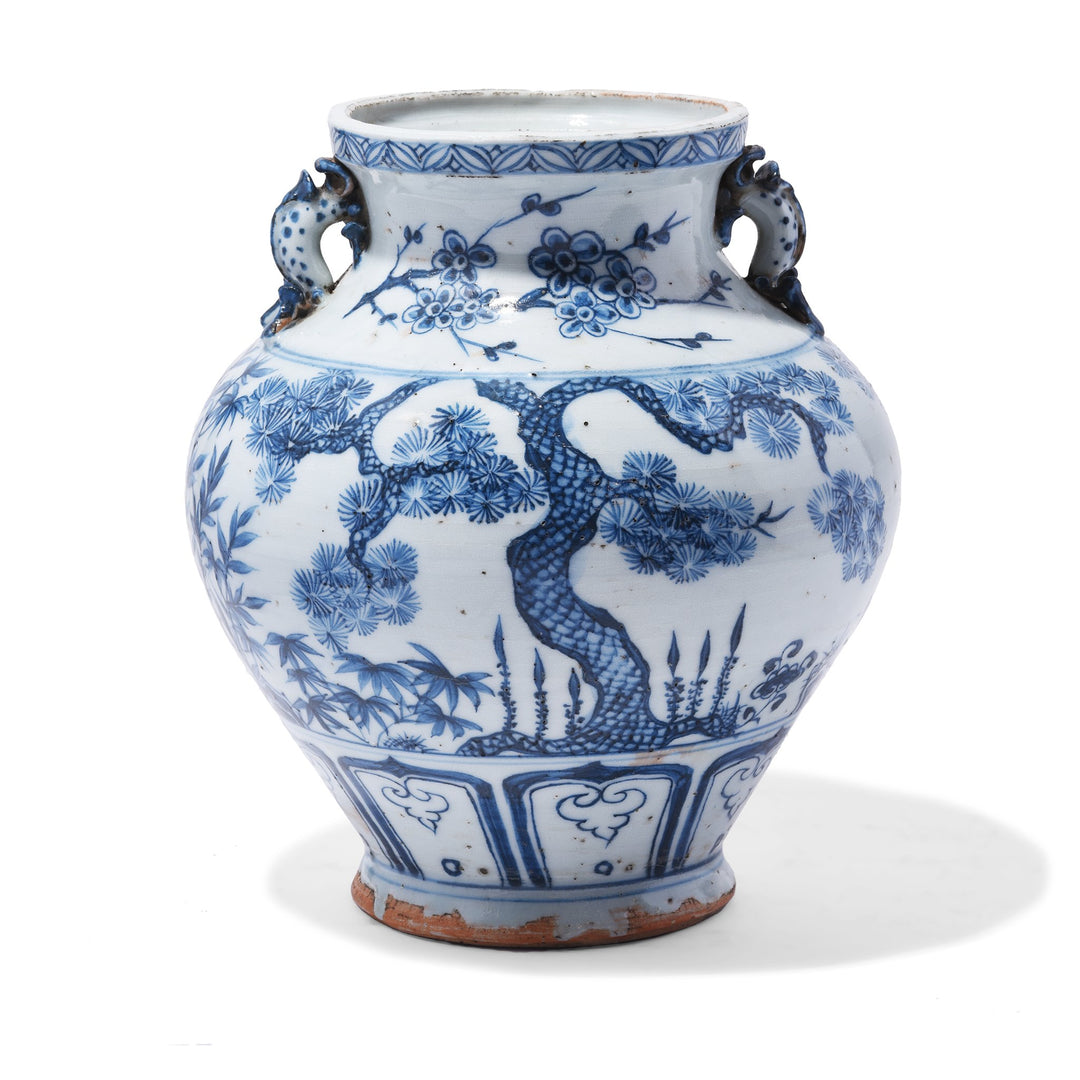 Reproduction Chinese Blue & White WIne Jar Vase - Cherry Tree Design | Indigo Antiques