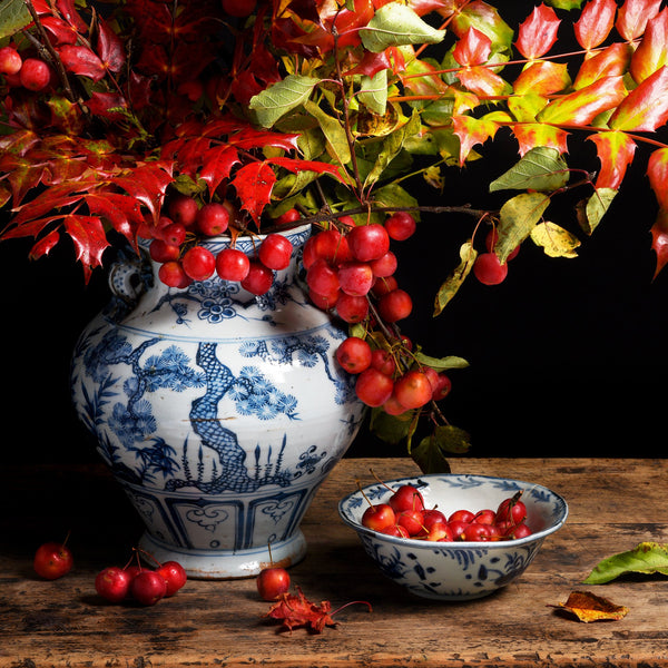 Blue & White Wine Jar Vase - Cherry Tree Design Blue & White Wine Jar Vase - Cherry Tree Design